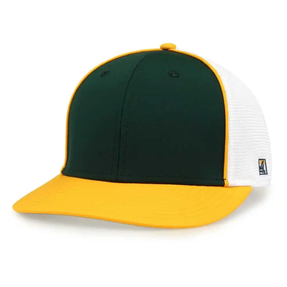 The Game Gb483p on Field Gamechanger with Piping &amp; Diamond Mesh Cap Dark Green Gold