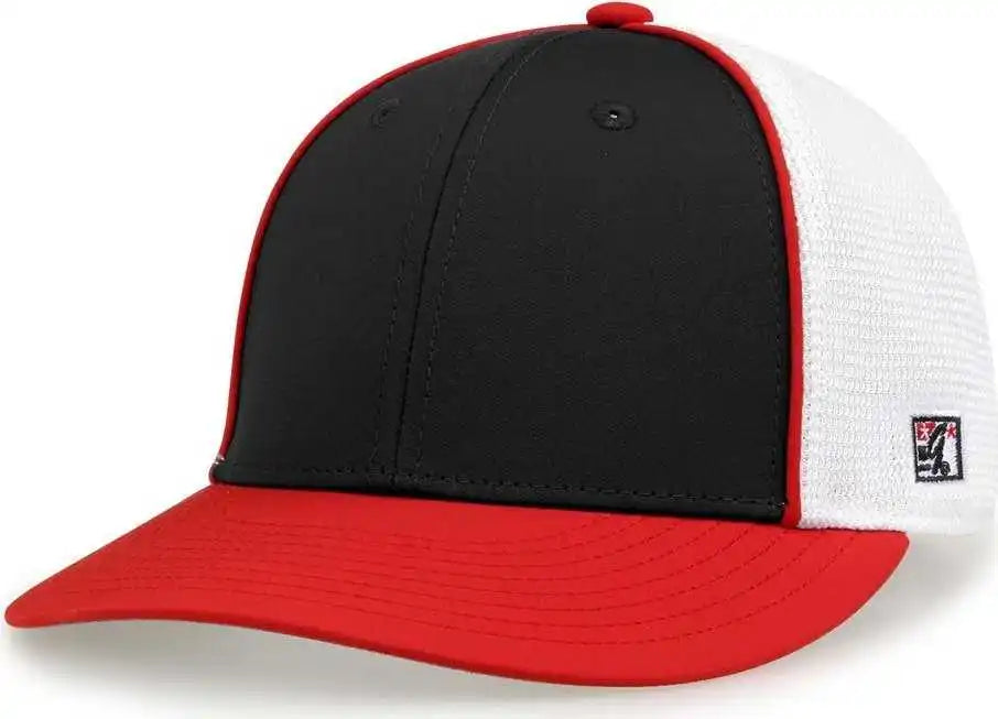 The Game Gb483p on Field Gamechanger with Piping &amp; Diamond Mesh Cap Black Red / 6 1/2’’ 3/4’’