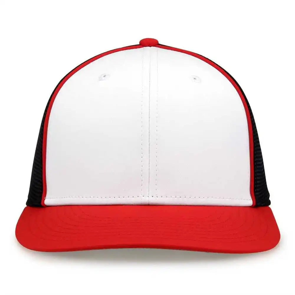 The Game Gb483p on Field Gamechanger with Piping &amp; Diamond Mesh Cap White Red Black