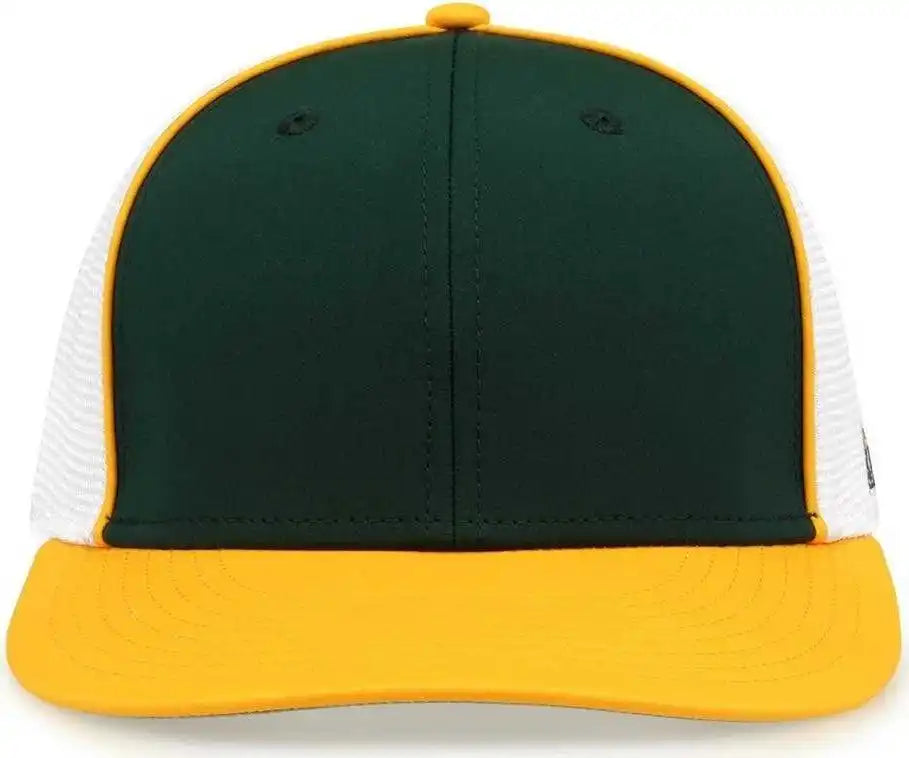 The Game Gb483p on Field Gamechanger with Piping & Diamond Mesh Cap Dark Green Gold Forest / 6 1/2’’ 3/4’’