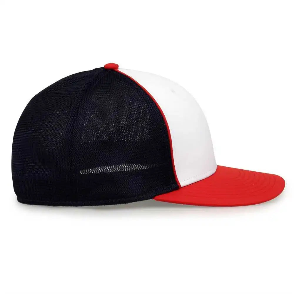 The Game Gb483p on Field Gamechanger with Piping &amp; Diamond Mesh Cap White Red Navy