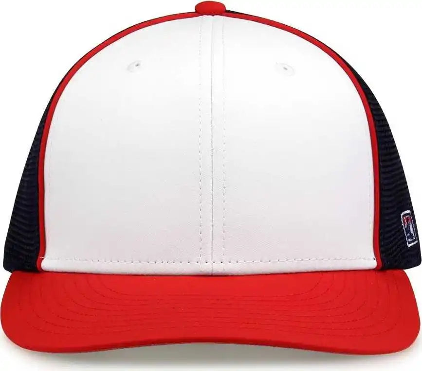 The Game Gb483p on Field Gamechanger with Piping & Diamond Mesh Cap White Red Navy / 6 1/2’’ 3/4’’