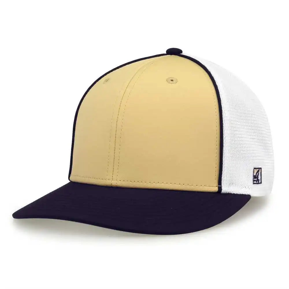 The Game Gb483p on Field Gamechanger with Piping &amp; Diamond Mesh Cap Vegas Gold Navy
