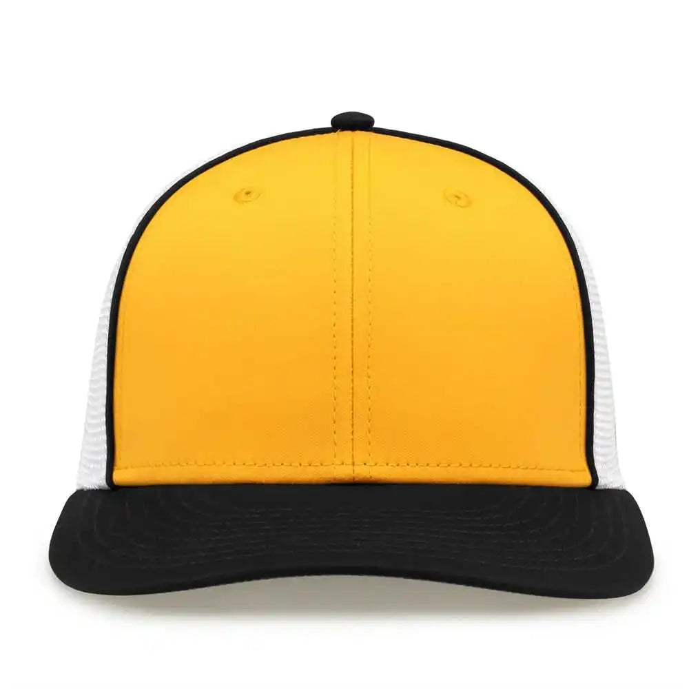 The Game Gb483p on Field Gamechanger with Piping &amp; Diamond Mesh Cap Athletic Gold Black