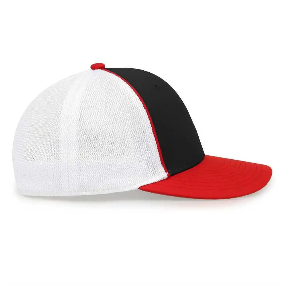 The Game Gb483p on Field Gamechanger with Piping &amp; Diamond Mesh Cap Black Red