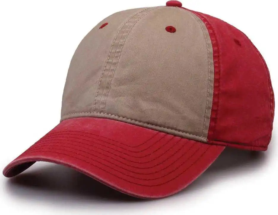 The Game Gb516 Twill Color Block Cap Khaki Redwood Cardinal / 6 7/8’’ 7 5/8’’