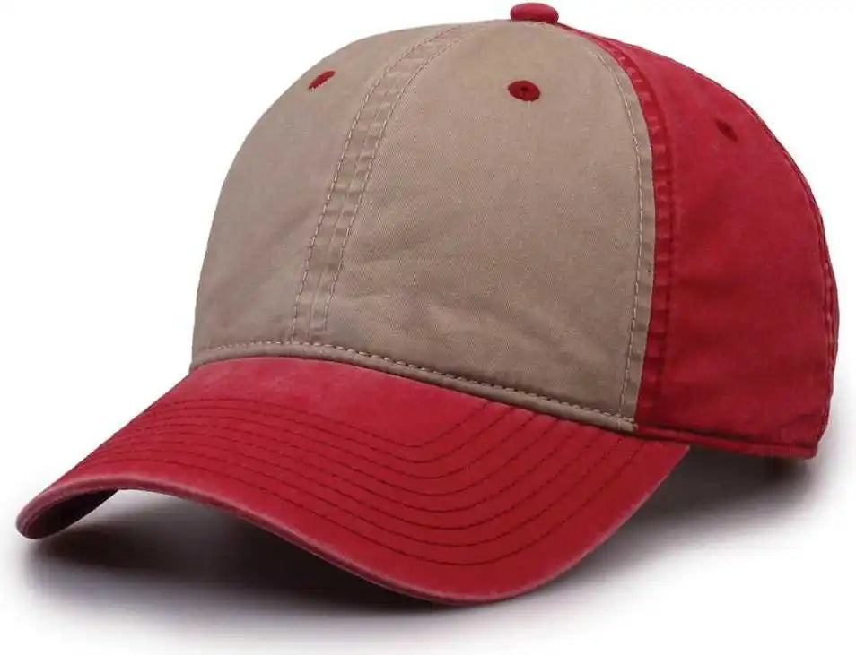 The Game Gb516 Twill Color Block Cap Khaki Redwood Cardinal / 6 7/8’’ 7 5/8’’