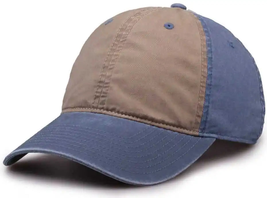 The Game Gb516 Twill Color Block Cap - Khaki Stonewash - Blue / 6 7/8’’ - 7 5/8’’