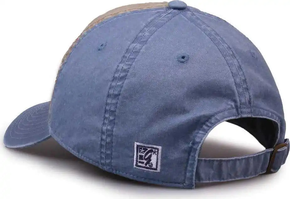 The Game Gb516 Twill Color Block Cap - Khaki Stonewash - Blue / 6 7/8’’ - 7 5/8’’