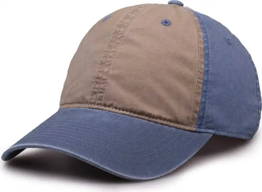 The Game Gb516 Twill Color Block Cap - Khaki Stonewash - Blue / 6 7/8’’ - 7 5/8’’