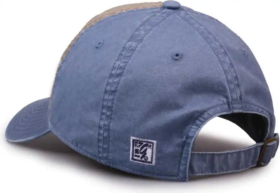 The Game Gb516 Twill Color Block Cap - Khaki Stonewash - Blue / 6 7/8’’ - 7 5/8’’