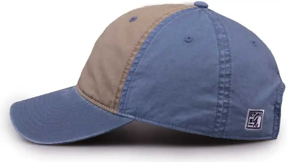 The Game Gb516 Twill Color Block Cap - Khaki Stonewash - Blue / 6 7/8’’ - 7 5/8’’