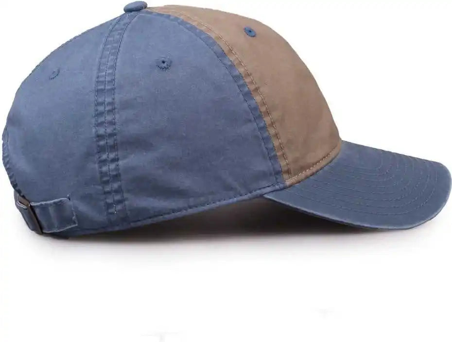 The Game Gb516 Twill Color Block Cap - Khaki Stonewash - Blue / 6 7/8’’ - 7 5/8’’