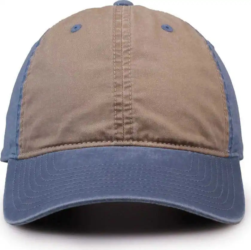 The Game Gb516 Twill Color Block Cap - Khaki Stonewash - Blue / 6 7/8’’ - 7 5/8’’