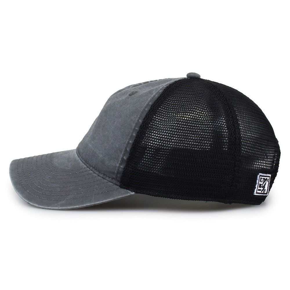 The Game Gb522 Pigment Dyed Twill & Soft Trucker Cap - Dark Gray
