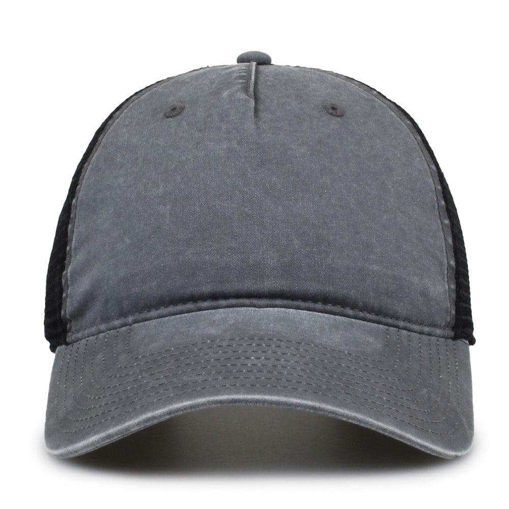 The Game Gb522 Pigment Dyed Twill & Soft Trucker Cap - Dark Gray