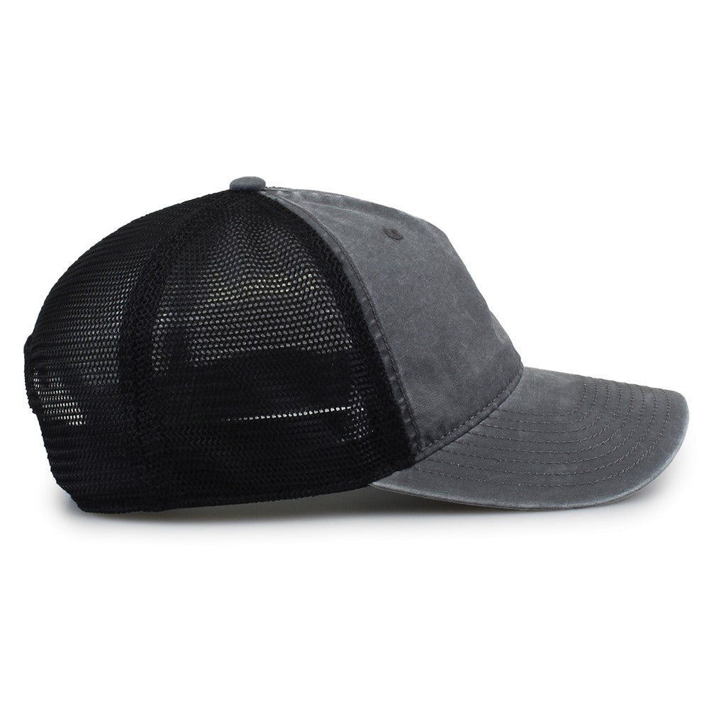 The Game Gb522 Pigment Dyed Twill & Soft Trucker Cap - Dark Gray