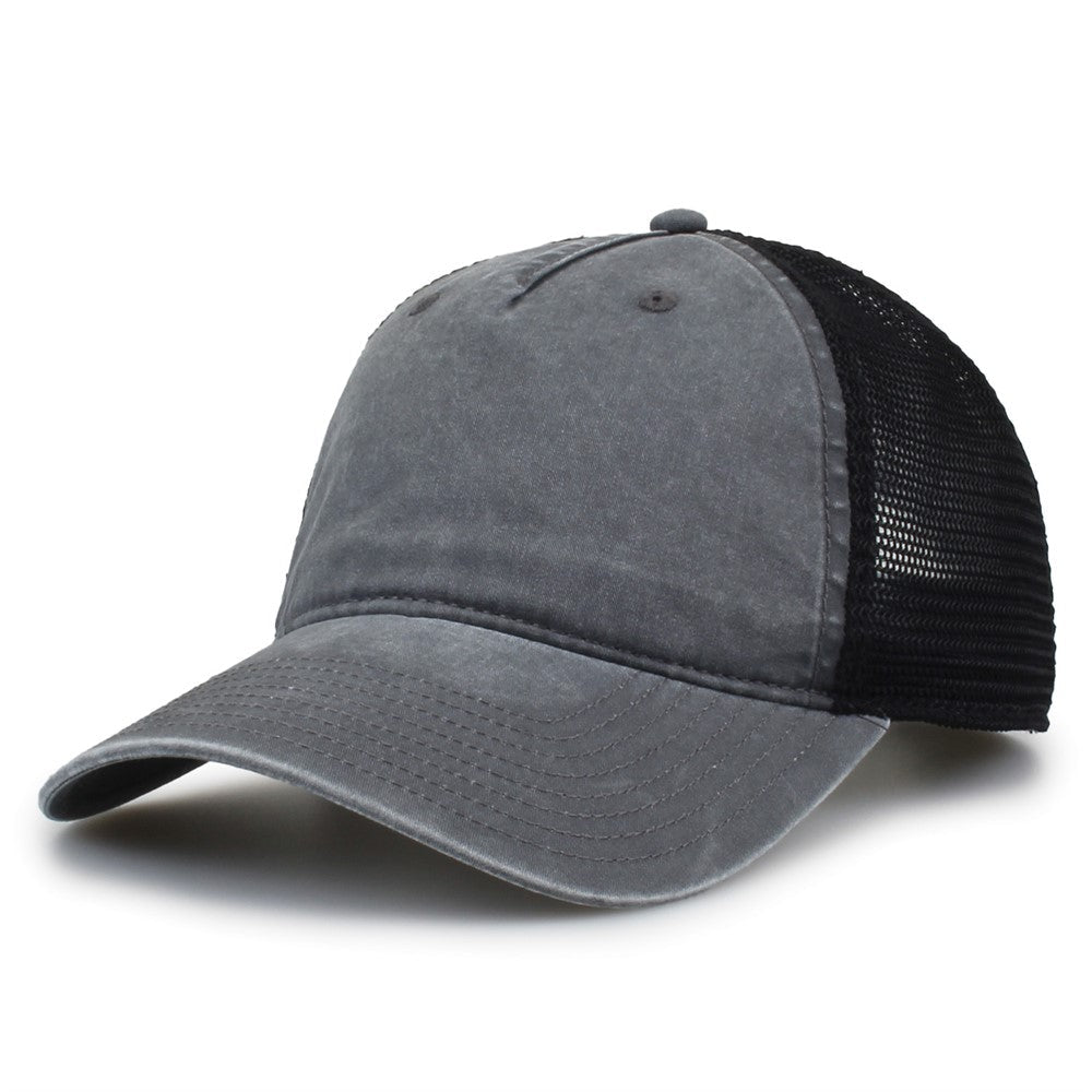 The Game Gb522 Pigment Dyed Twill & Soft Trucker Cap - Dark Gray