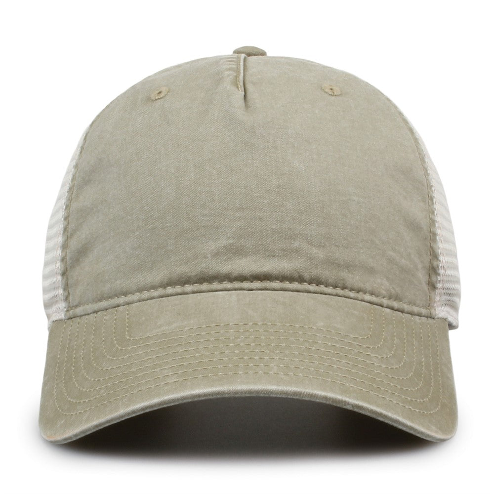 The Game Gb522 Pigment Dyed Twill & Soft Trucker Cap - Khaki