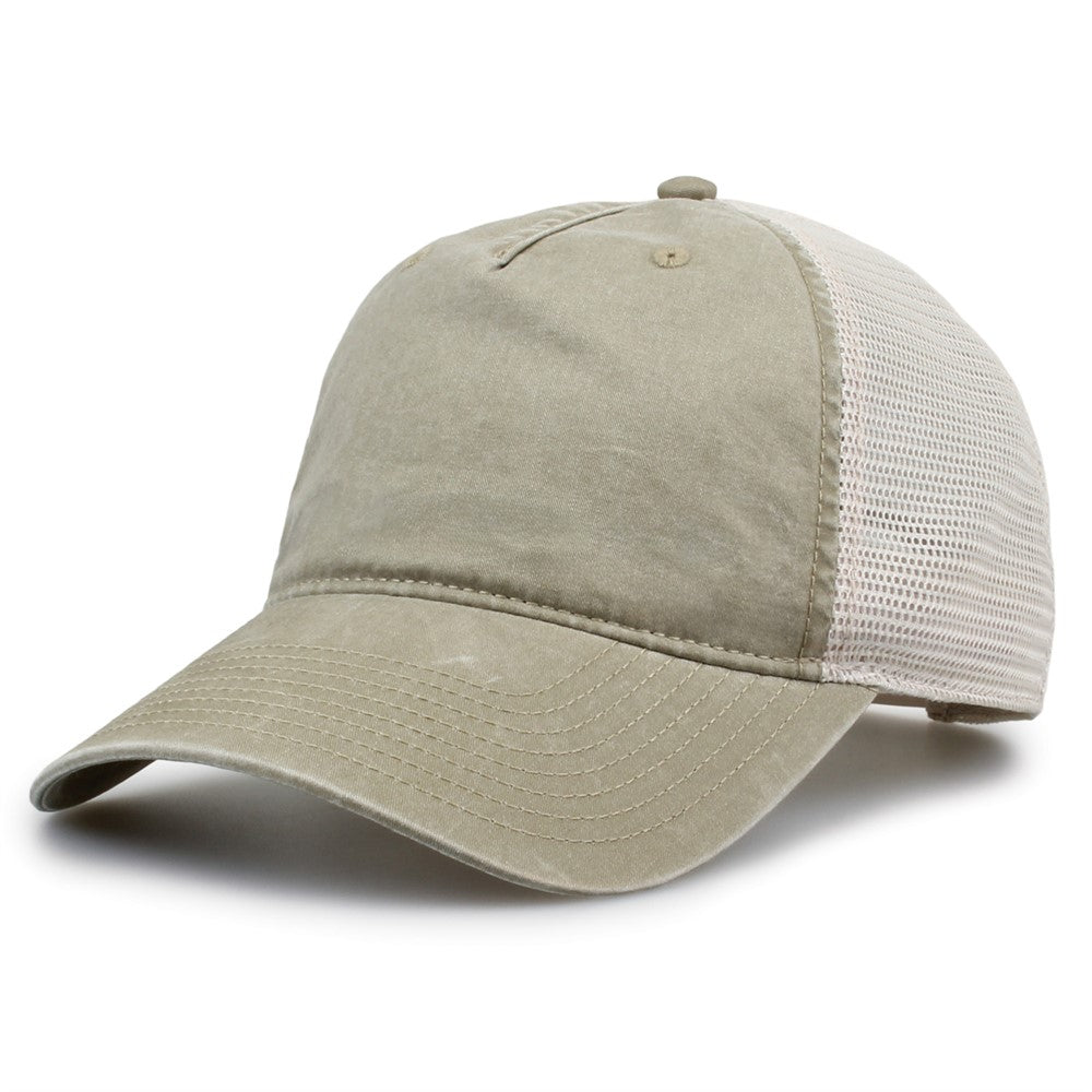 The Game Gb522 Pigment Dyed Twill & Soft Trucker Cap - Khaki