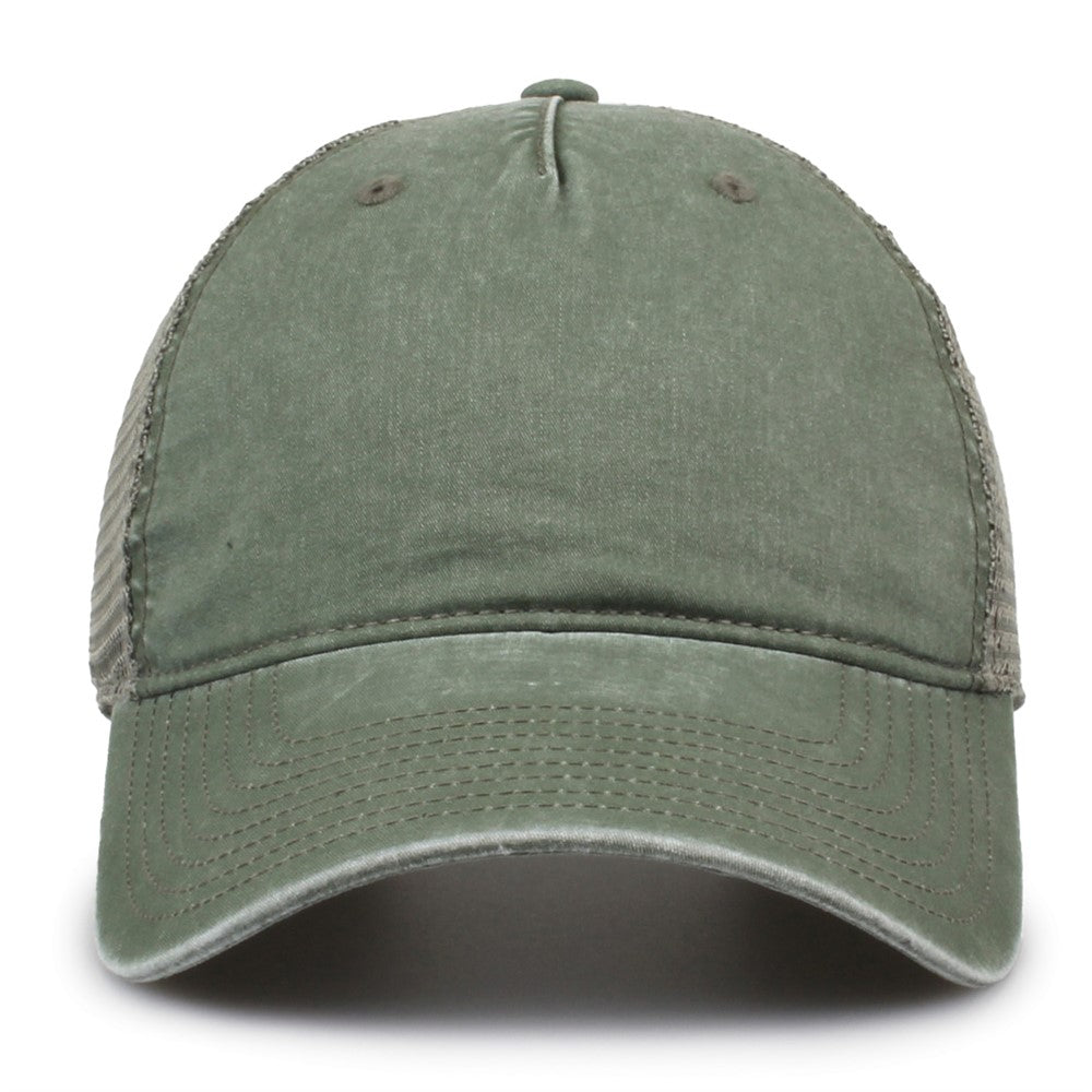 The Game Gb522 Pigment Dyed Twill & Soft Trucker Cap - Olive