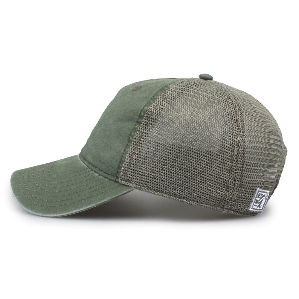 The Game Gb522 Pigment Dyed Twill & Soft Trucker Cap - Olive