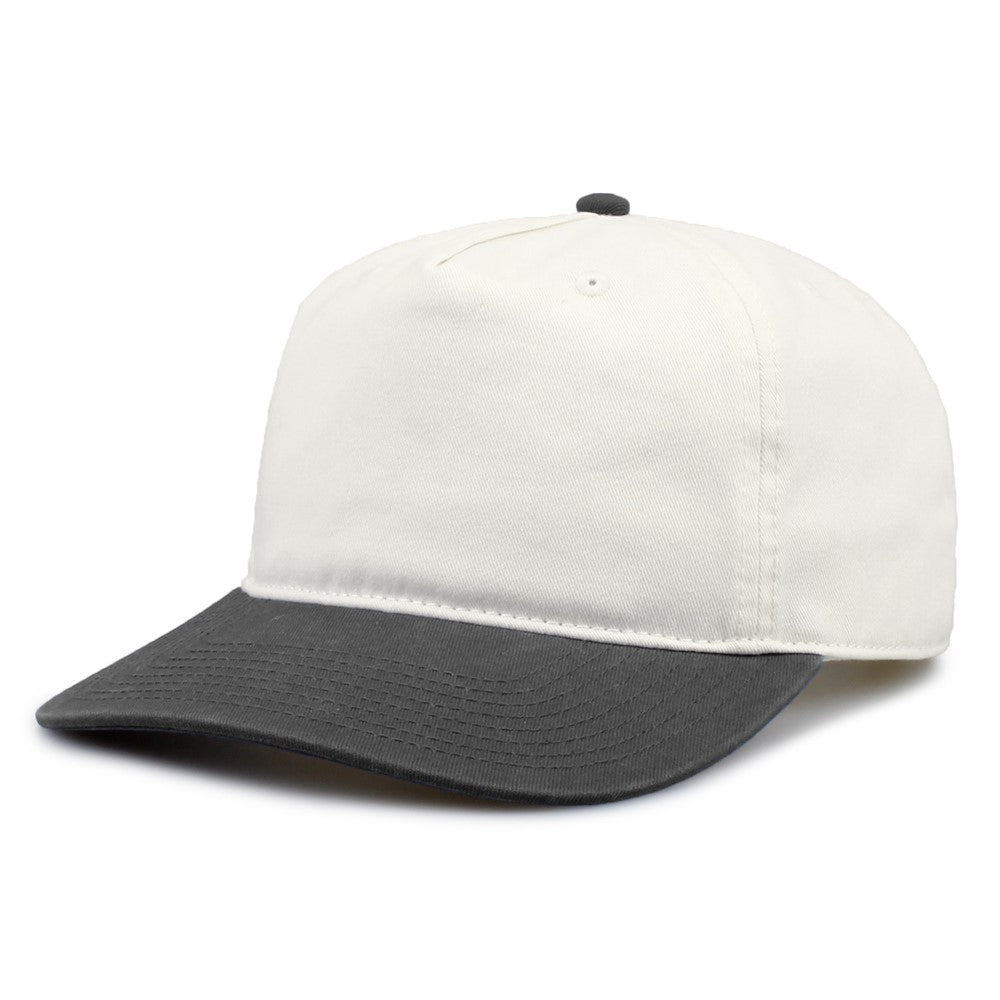The Game Gb523 Twill 5 Panel 2 Tone Cap - Ivory Charcoal