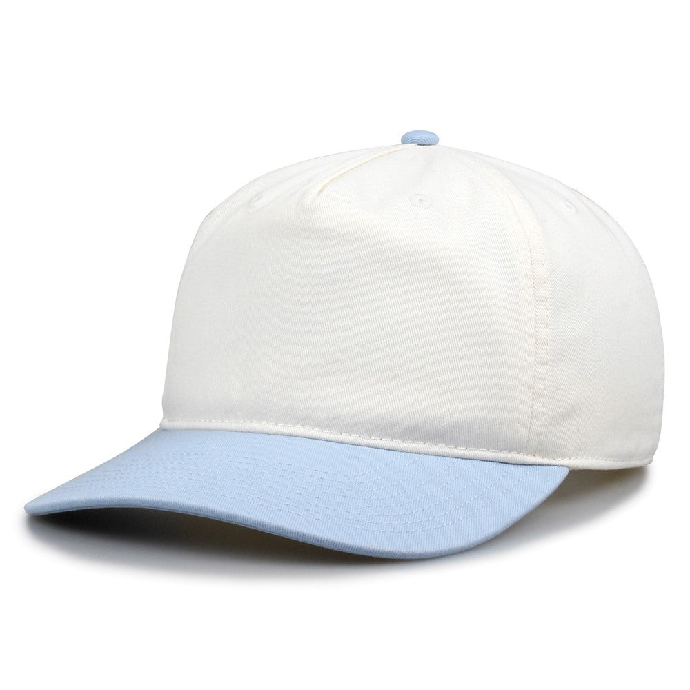 The Game Gb523 Twill 5 Panel 2 Tone Cap - Ivory Columbia Blue