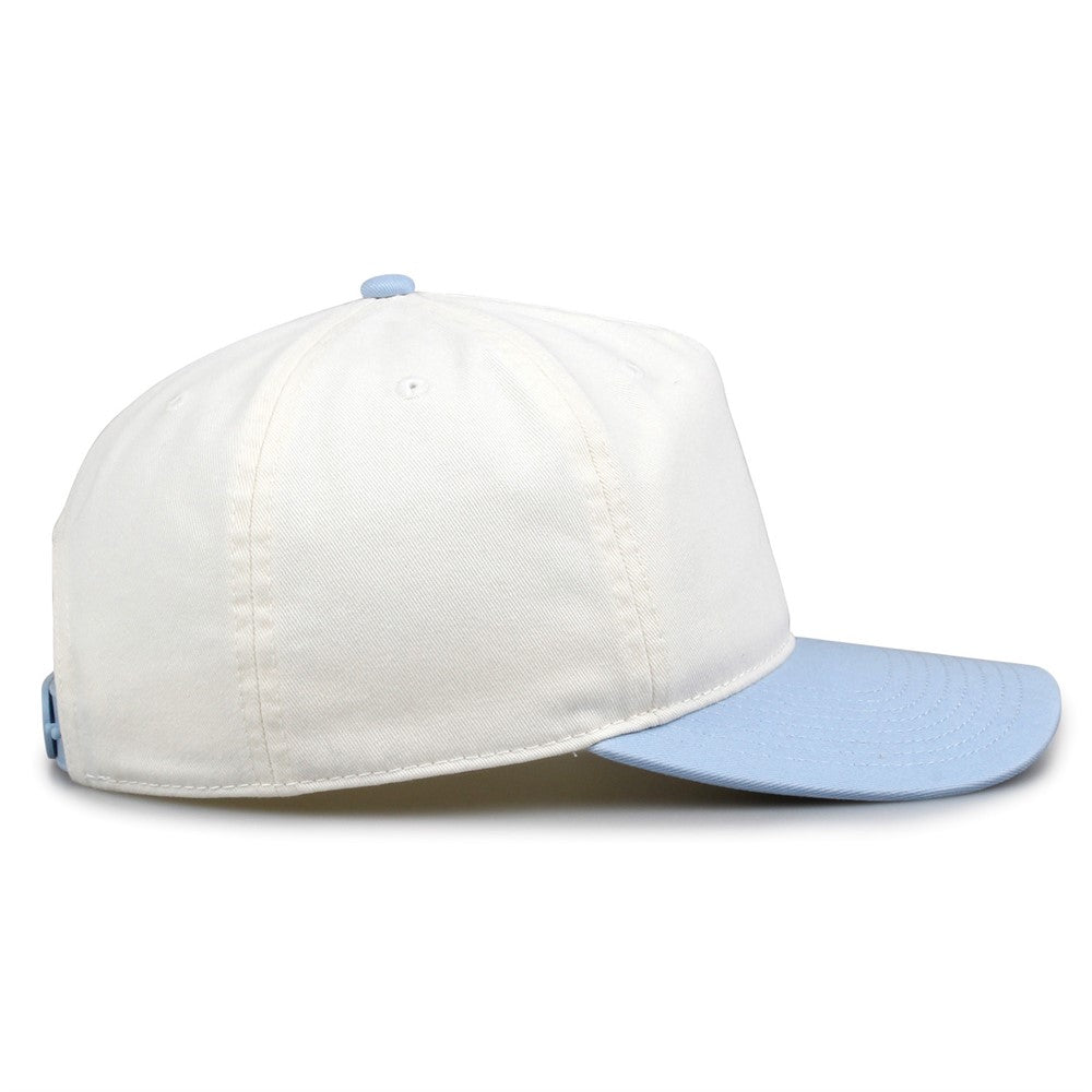 The Game Gb523 Twill 5 Panel 2 Tone Cap - Ivory Columbia Blue