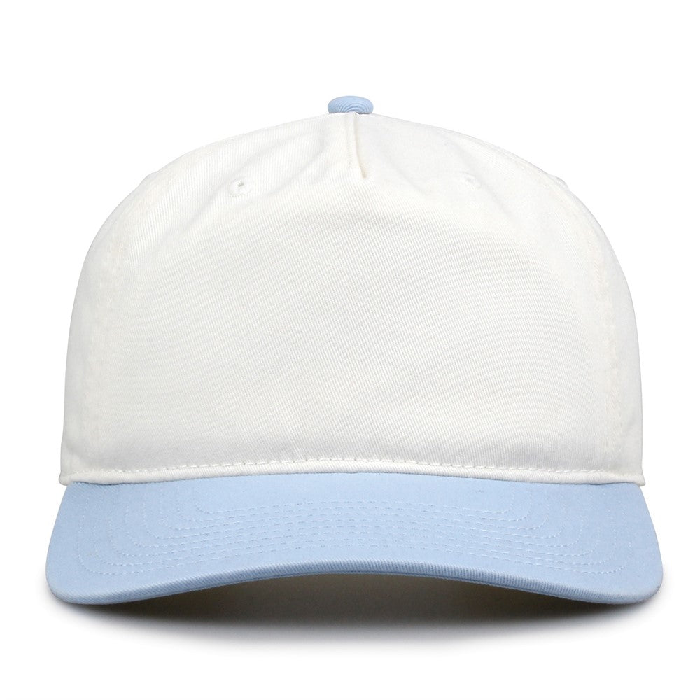 The Game Gb523 Twill 5 Panel 2 Tone Cap - Ivory Columbia Blue