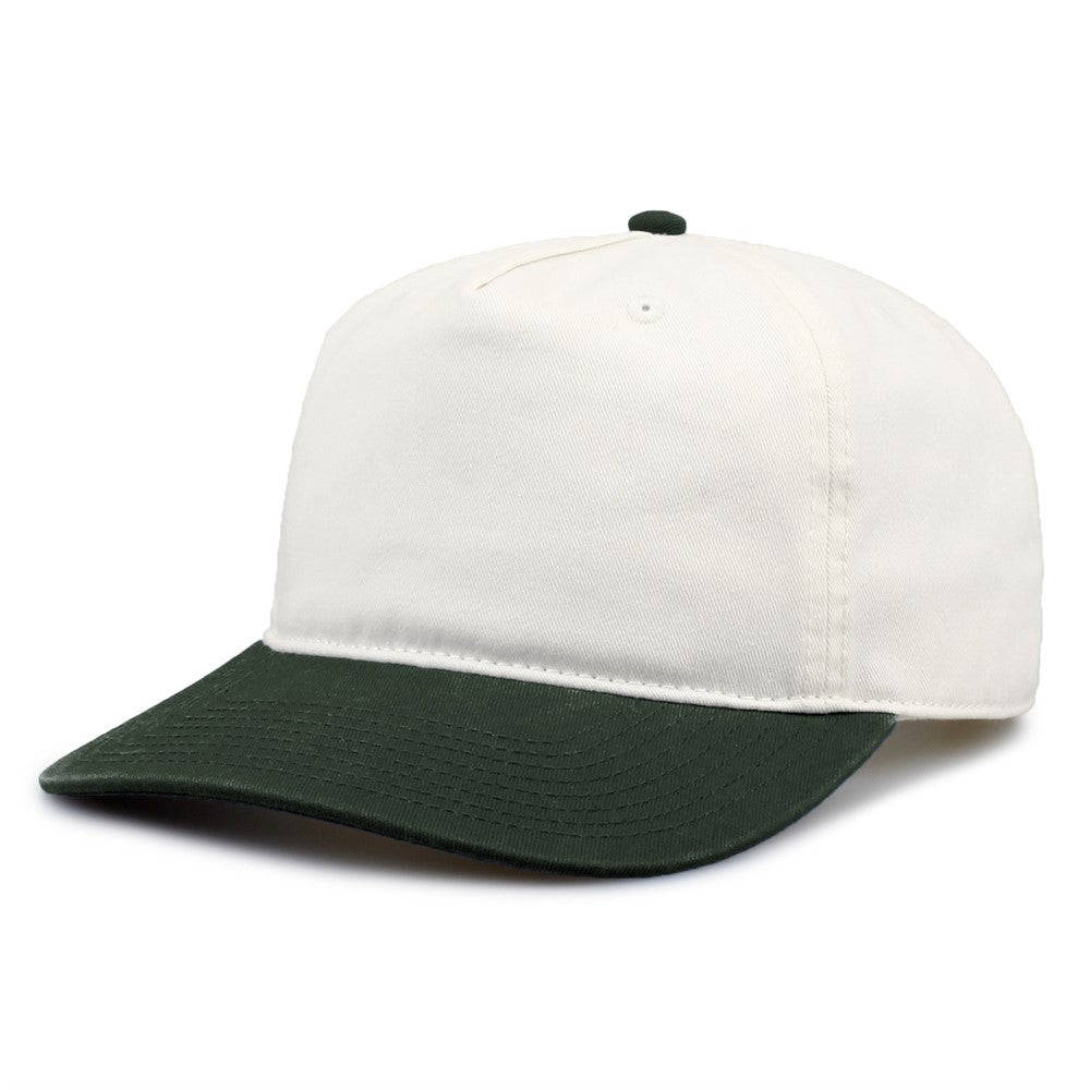 The Game Gb523 Twill 5 Panel 2 Tone Cap - Ivory Dark Green