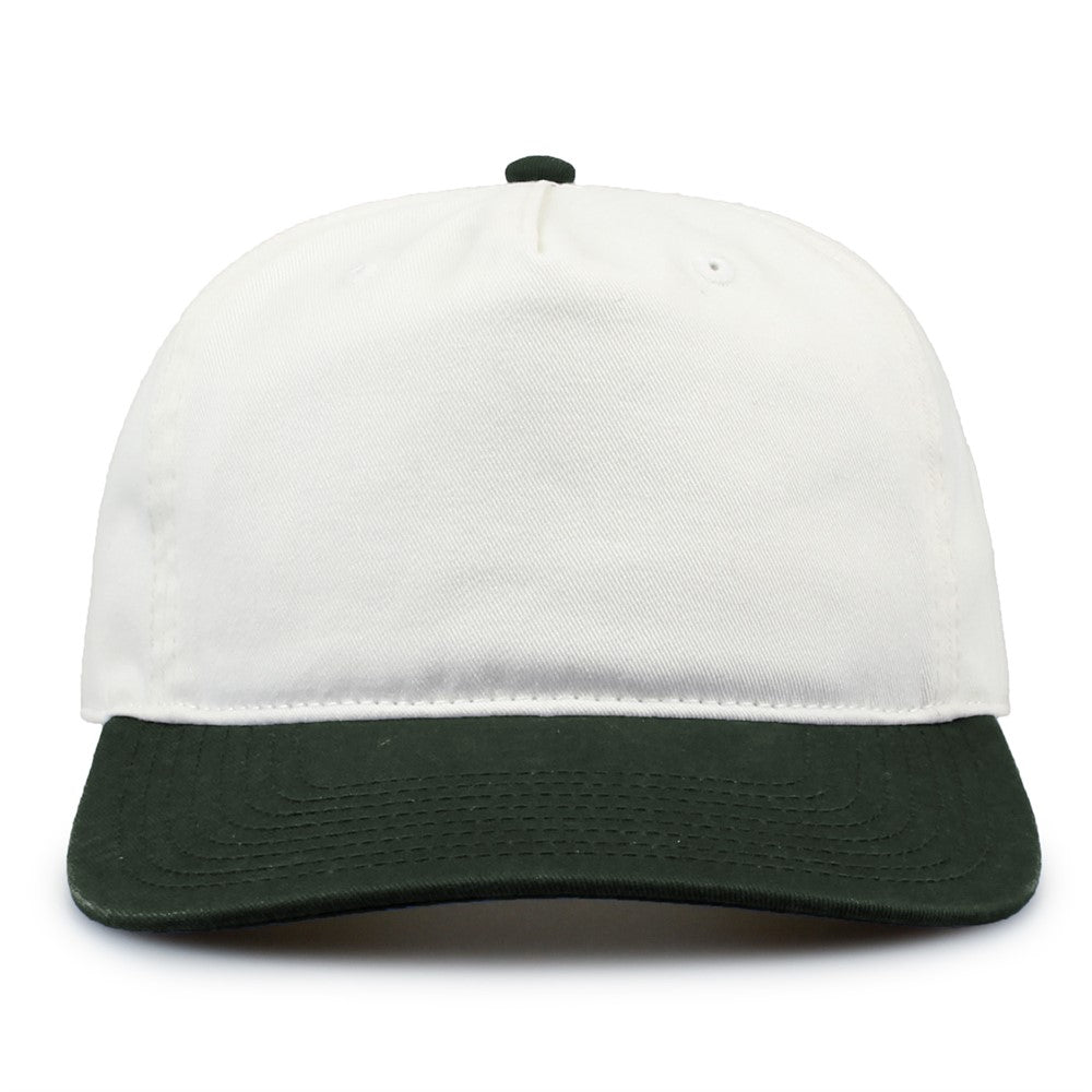 The Game Gb523 Twill 5 Panel 2 Tone Cap - Ivory Dark Green