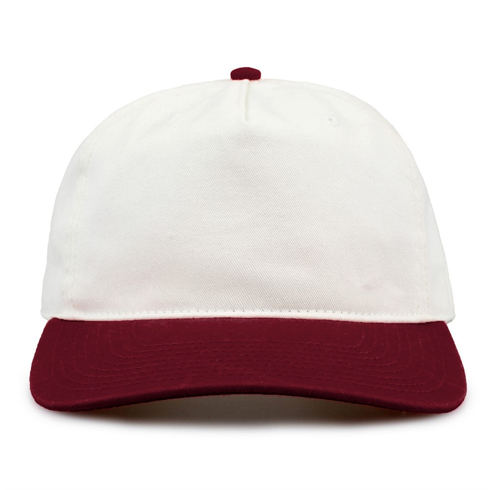 The Game Gb523 Twill 5 Panel 2 Tone Cap - Ivory Dark Maroon