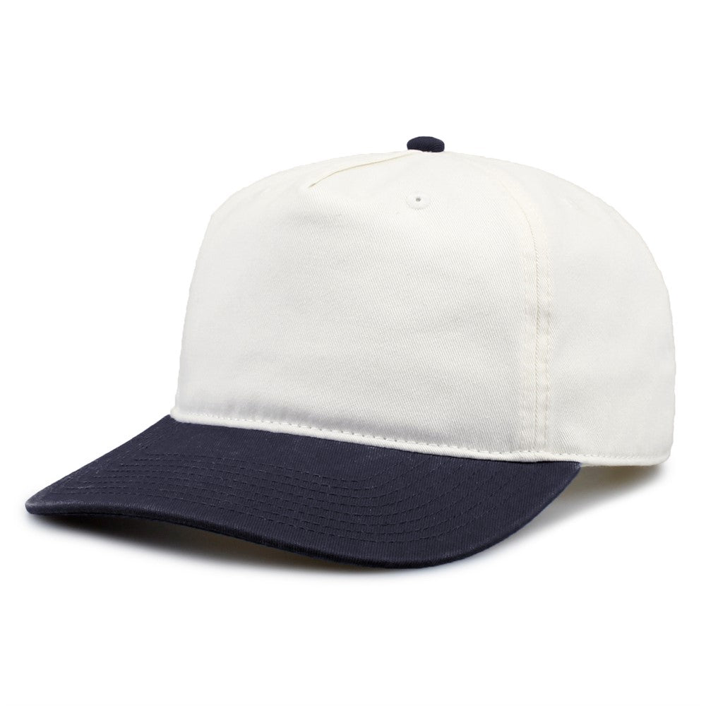 The Game Gb523 Twill 5 Panel 2 Tone Cap - Ivory Navy