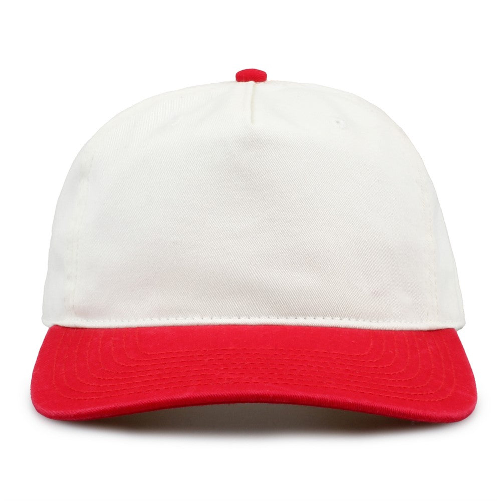 The Game Gb523 Twill 5 Panel 2 Tone Cap - Ivory Red