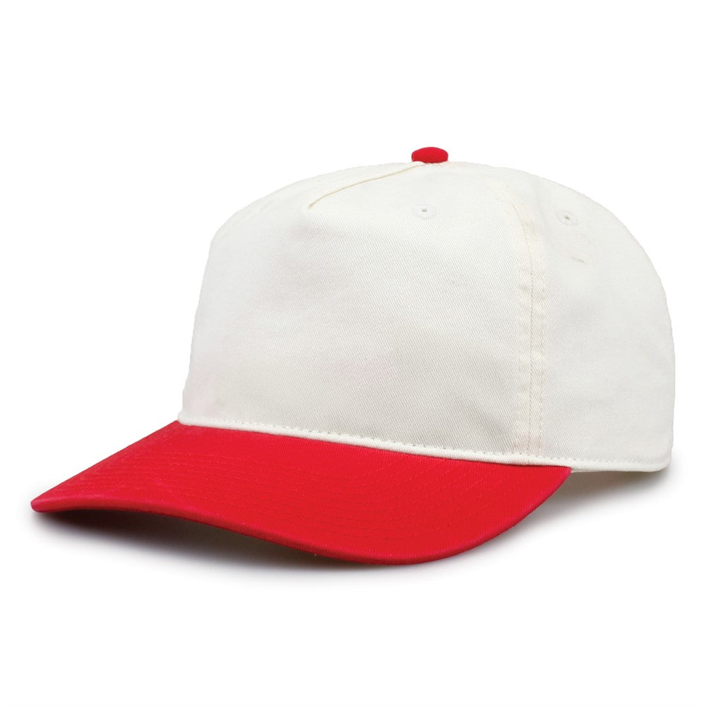 The Game Gb523 Twill 5 Panel 2 Tone Cap - Ivory Red