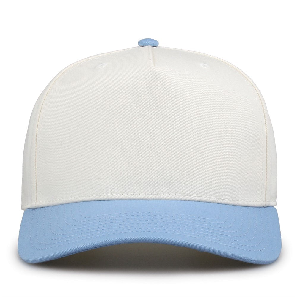 The Game Gb525 5 Panel Twill Cap - Ivory Columbia Blue