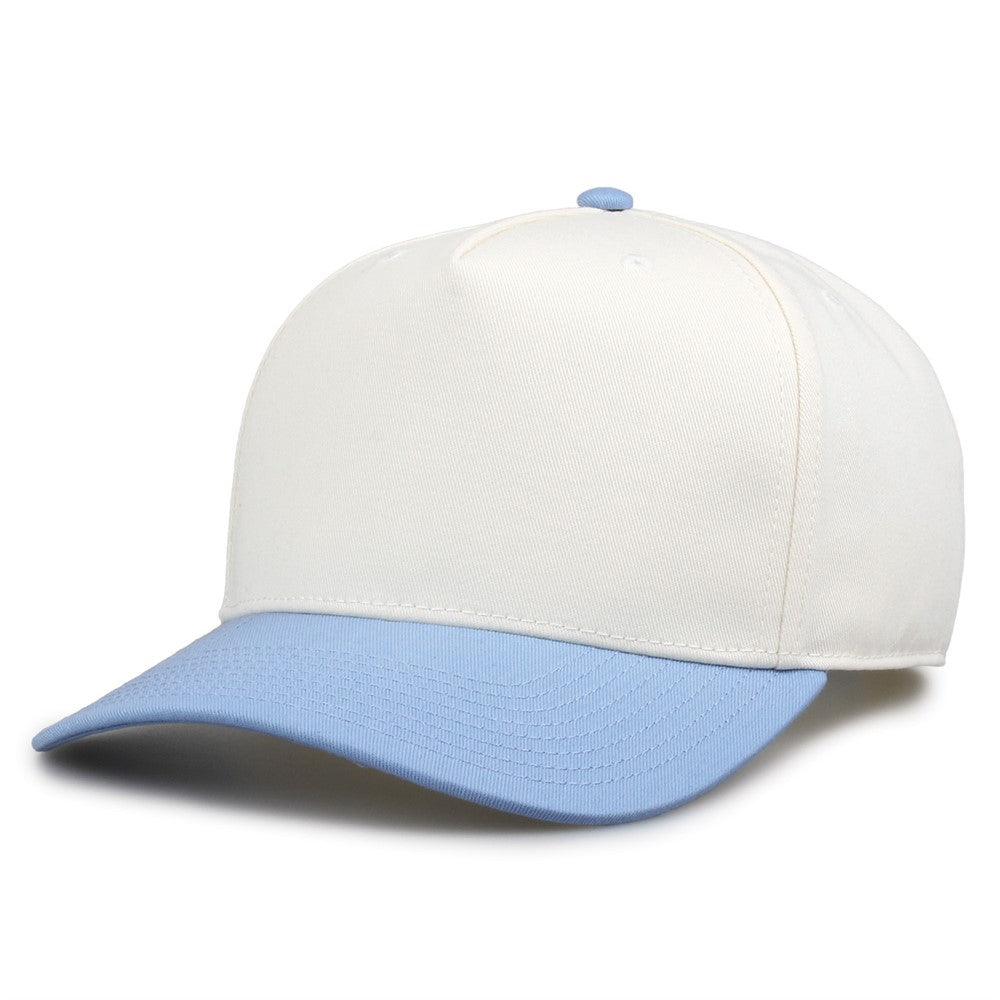 The Game Gb525 5 Panel Twill Cap - Ivory Columbia Blue