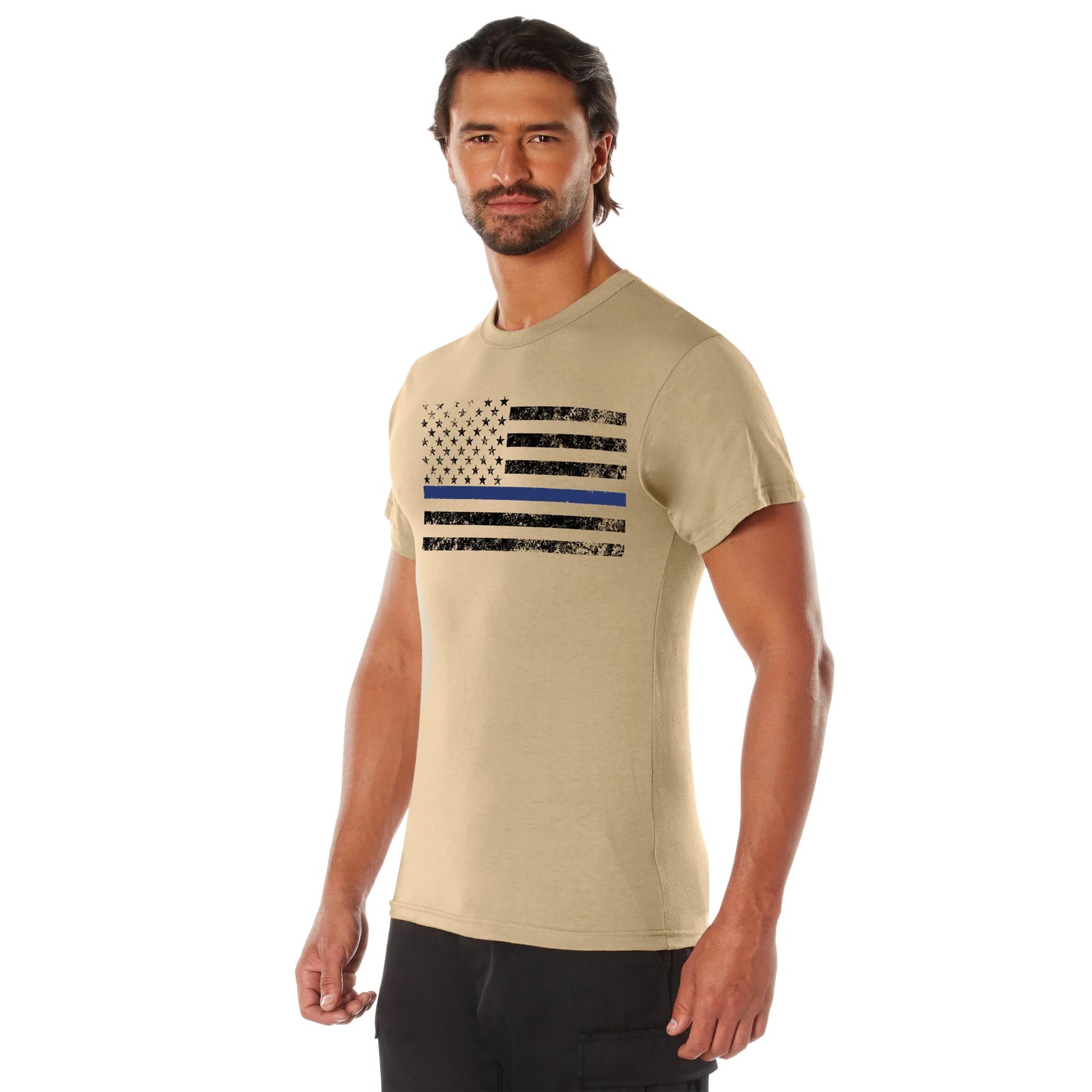 Thin Blue Line T-shirt - Desert Sand W/ Black Flag / l