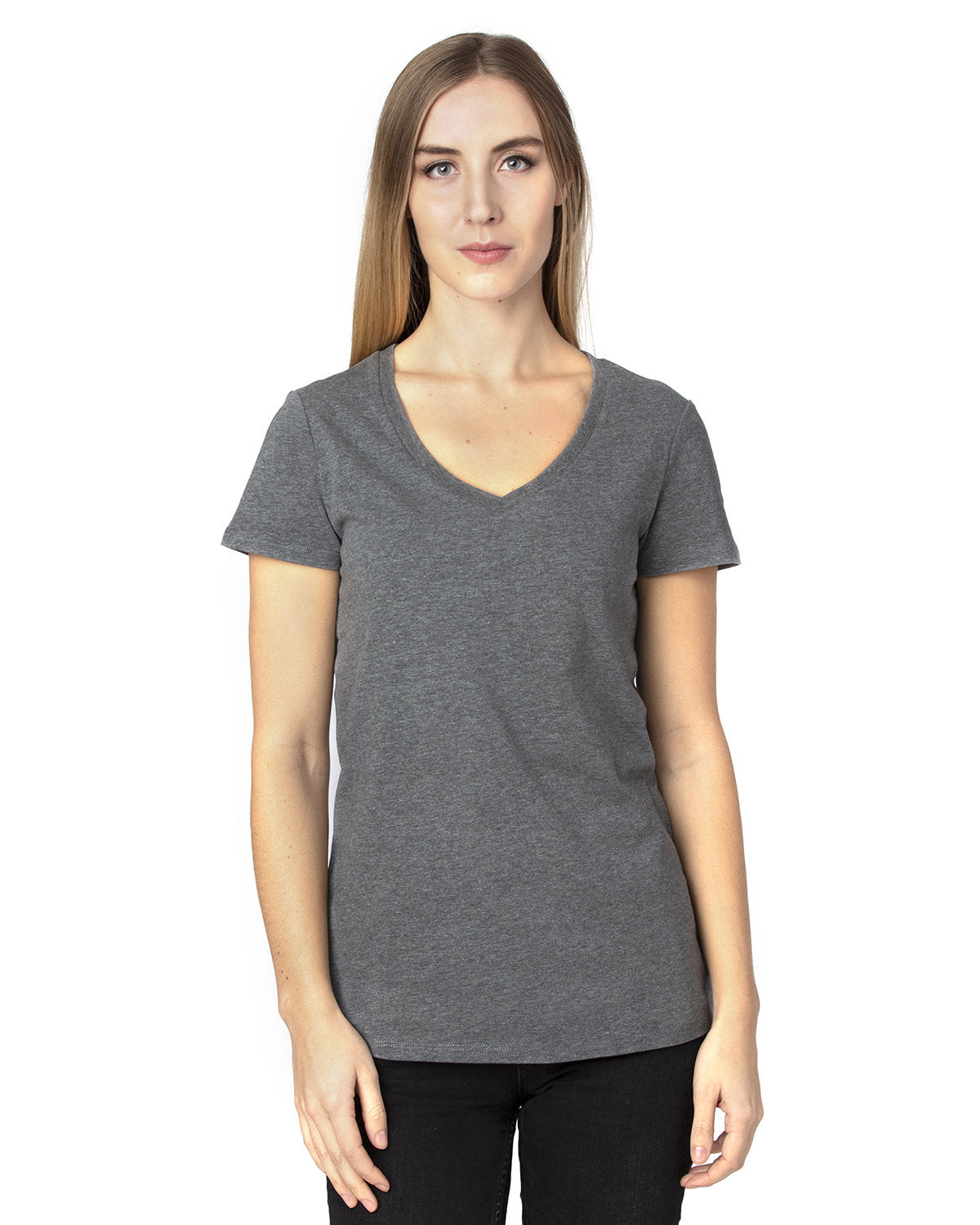 Threadfast Apparel 200rv Women’s Ultimate Cvc V-neck T-shirt - Charcoal Heather