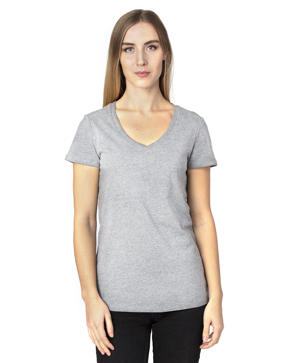 Threadfast Apparel 200rv Women’s Ultimate Cvc V-neck T-shirt - Heather Grey