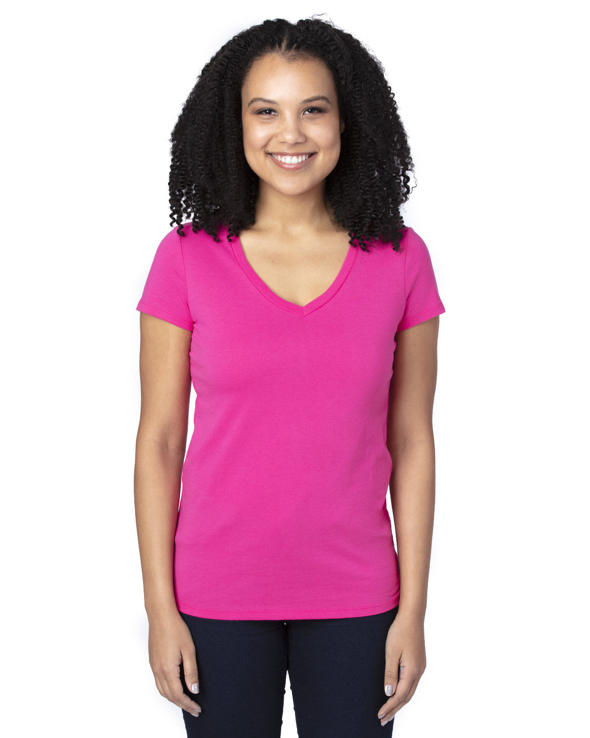 Threadfast Apparel 200rv Women’s Ultimate Cvc V-neck T-shirt - Hot Pink