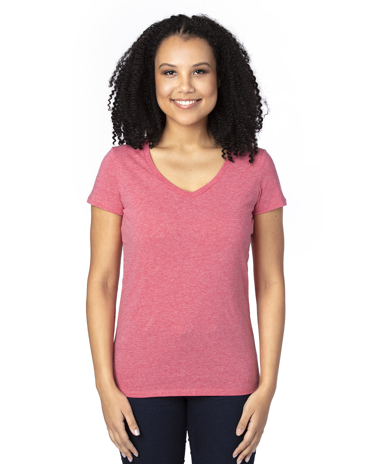 Threadfast Apparel 200rv Women’s Ultimate Cvc V-neck T-shirt - Red Heather