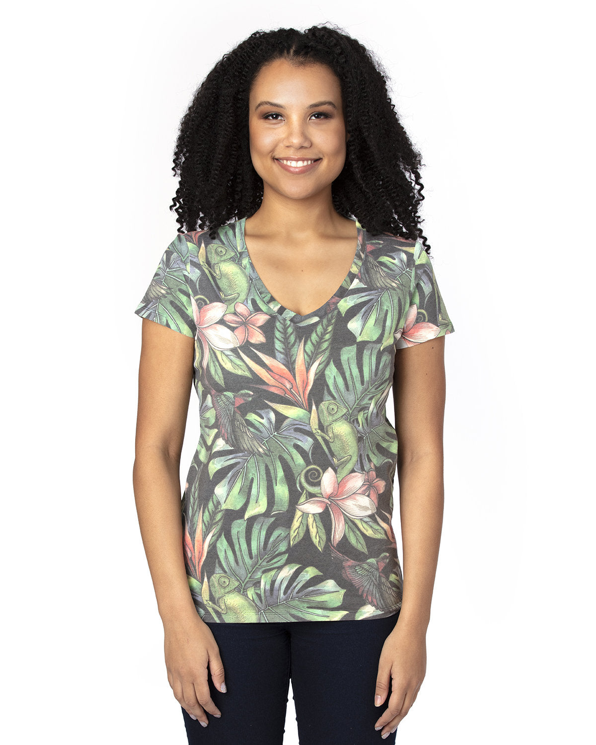 Threadfast Apparel 200rv Women’s Ultimate Cvc V-neck T-shirt - Tropical Jungle