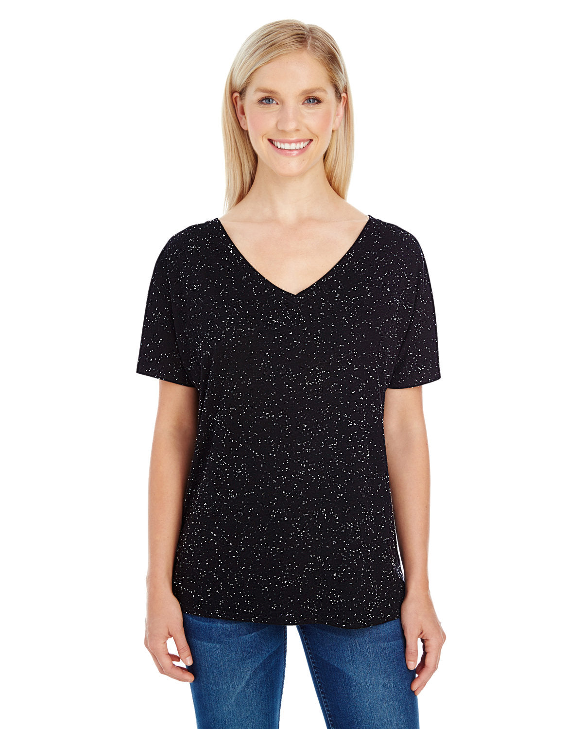 Threadfast Apparel 203fv Women’s Tri-blend Fleck V-neck T-shirt - Black