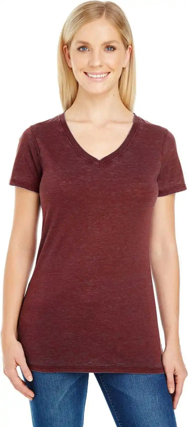 Threadfast Apparel 215b Ladies’ Cross Dye Short-sleeve V-neck T-shirt - Black Cherry