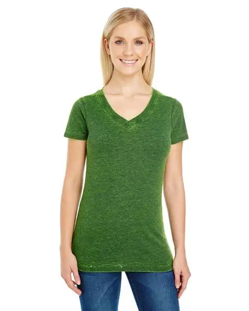 Threadfast Apparel 215b Women’s Cross Dye V-neck T-shirt - Emerald - s