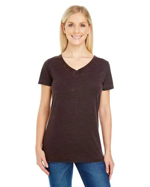 Threadfast Apparel 215b Women’s Cross Dye V-neck T-shirt - Flame - Coffee / s
