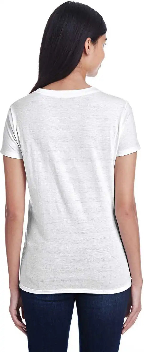 Threadfast Apparel 252rv Ladies’ Invisible Stripe V-neck T-shirt - White Iinversable Strip