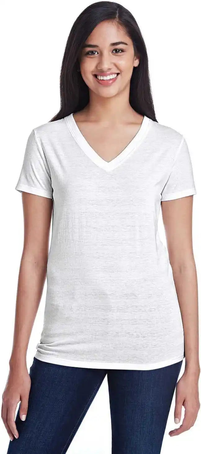 Threadfast Apparel 252rv Ladies’ Invisible Stripe V-neck T-shirt - White Iinversable Strip